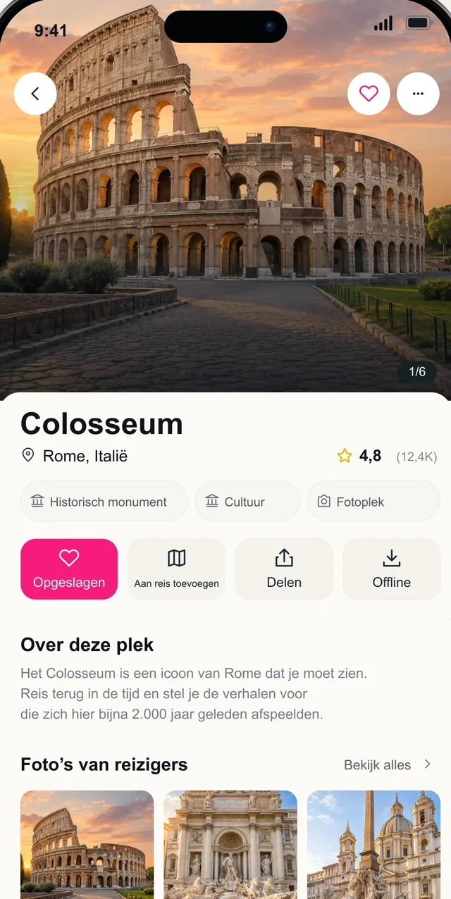 Pictoura-pagina van de bewaarde plek Colosseum in Rome