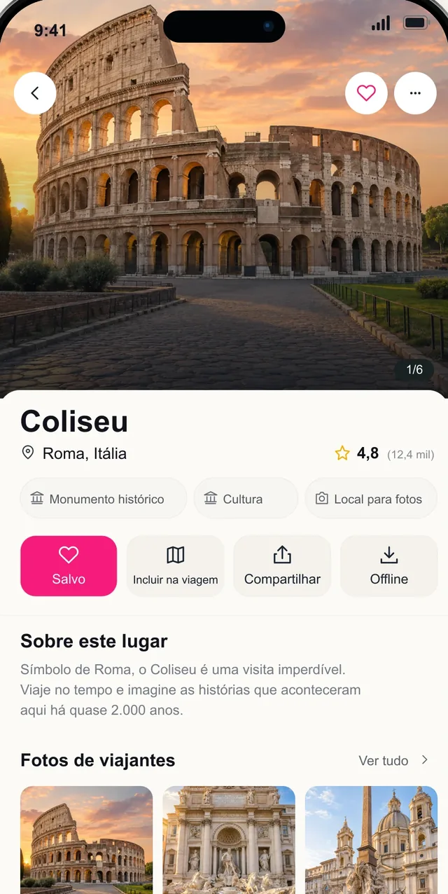 Tela do lugar salvo Coliseu em Roma no Pictoura