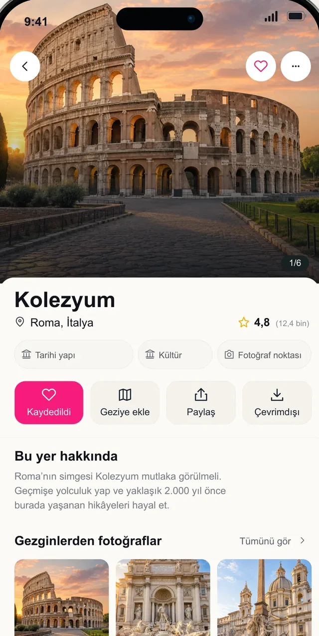 Roma’daki Kolezyum için Pictoura kayıtlı mekan ekranı